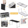 Folding Camping Cupboard Kitchen, Height Adjustable Aluminum Camping Table with Storage, Lightweight Picnic Table with Carry Handle for Outdoor Patio BBQ Party, Black + Grey