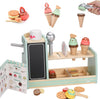 Ice Cream Toys for Kids, Wooden Ice Cream Coffee and Frozen Treat 3-in-1 Counter Playset,25 PCS Toddler Pretend Play Kitchen Food Accessories,Christmas Birthday Gift for 3+ Kids Girls &Boys