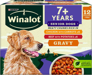 Senior Mixed in Gravy Wet Dog Food Pouches 12x100g, Pack of 4