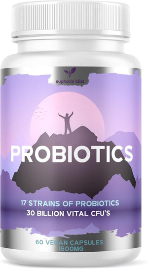 Probiotic Complete Blend - 30B CFU - 17 Unique Live Bacterial Cultures with Prebiotics & Cranberry, Gut Health, Digestion, Bloating, IBS, Prebiotic, UTI Health, No GMO, Vegan, Made in UK, 60 Caps