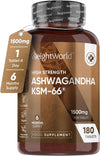 Ashwagandha KSM-66® 1500mg - 6 Months Supply - Ashwagandha High Strength Supplement with 5% Withanolides for Men & Women - Pure Ashwagandha Root Powder Tablets (Not Ashwagandha Capsules)