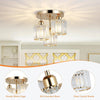 Modern Crystal Chandeliers Ceiling Light, 3-Lights Crystal Ceiling Lights Living Room, Gold Semi Flush Ceilings Light Fittings for Hallway, Bathroom, Bedroom, Foyer, Kitchen Light Fixture