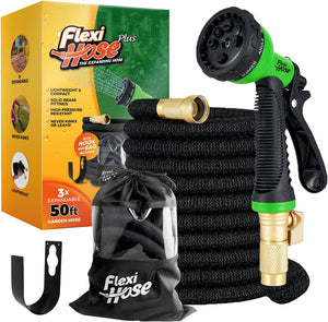 Plus Value Pack! Lightweight Expandable Garden Hose Pipe - 8 Function Spray Gun - No-Kink Flexibility - Extra Strength Garden Hoses - Includes Carry Case & Hook for Easy Storage (15 Metres)