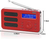 Portable DAB Radio MB225 - DAB/DAB +/FM - RDS Function, 40 Presets, Stereo/Mono Portable Digital Radio, Dual Alarm, Rechargeable Battery, Headphone Jack (Red)