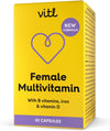 Female Multivitamin & Minerals Supplement - 30 Vegan Capsules - 21 Essential Active Vitamins & Minerals - with Vitamin D3, Vitamin B, Vitamin C, Vitamin E, Folic Acid & Iron - 1 Month Supply