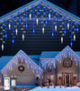 Icicle Outdoor Christmas Lights,10M/33FT 270 LED Icicle Lights with 45 Icicles,Blue White Fairy Twinkle Lights - IP44 Waterproof/Remote/8 Modes/Memory/Timer for Outside Eaves Xmas Roof Decorations