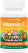 NaturesPlus Animal Parade Sugar-Free Children's Vitamin C Supplement - Natural Orange Juice Flavour - 90 Chewable Animal Shaped Tablets - Immune Support, Vegan and Gluten Free - 45 Servings