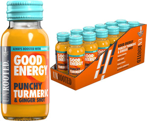 Punchy Turmeric Shots Multipack - Immune System and Natural Energy Booster - 12 x 60ml Bottles - Turmeric, Ginger, Orange, Carrot & Baobab