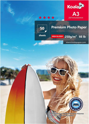 Glossy Photo Paper A3 Size 297x420mm 250gsm 50 Sheets with Premium High Glossy Advanced Resin Coated for Canon Hp Epson Inkjet Printer