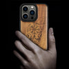 Magnetic Wood Case for iPhone 15 Pro Case [Solid Wood & Black Soft TPU] Shockproof Protective Cover Unique Wooden Case Compatible with magsafe (Viking Compass Vegvisir -Walnut)