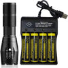 Bright Flashlight, 4 Slot Universal Battery Charger, with 4 Rechargeable 18650 Button Top 3.7v Lithium Batteries, Smart Charger 18650, 26650, 18500, 16650 Rechargeable Batteries