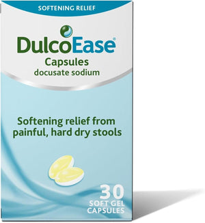 100 mg Docusate Sodium Capsules - Softening Constipation Relief - Pack of 30 Soft Gel Capsules - Stool Softening Laxative