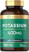 Potassium Supplement 400mg with Vitamin C 100mg | 180 Vegan Tablets | Contributes to Normal Blood Pressure, Muscle Function and Nervous System Function | Immune System Support | by