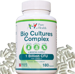 Premium Bio Cultures Complex 180 Capsules (6 Month’s Supply) | High Strength Probiotic | Vegan Multi Strain Probiotic | Lactobacillus Acidophilus & Bifidobacterium | Supports Digestive Health