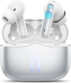 Wireless Earbuds, Bluetooth 5.3 Headphones Wireless Earphones, In Ear buds Wireless Earbuds, 4 ENC Noise Cancelling Mic Wireless Headphones, IP7 Waterproof 40H Playtime, Mini Ultra Light, Silver Grey