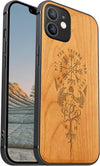 Magnetic Wood Case for iPhone 12 Case [Hard Real Wood & Soft TPU] Shockproof Hybrid Protective Cover Unique & Classy Wooden Case Compatible with MagSafe (Viking Compass Vegvisir-Cherry)