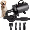 Dog Hair Dryer, 2800W Pet Grooming Hair Dryer, Stepless Speed Dog Blaster Dryer, High Velocity Dog Dryer Pet Dryer Blower with 4 Different Nozzles, Low Noise Hair Dryer for Dogs Cats (Black)