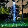 Christmas Lights Tree 350 LED Outdoor Christmas Decorations Waterfall Fairy Lights Waterproof Mains Powered with Topper Star 9 Strand String Light 8 Lighting Modes Fairy Lights (Pure White)