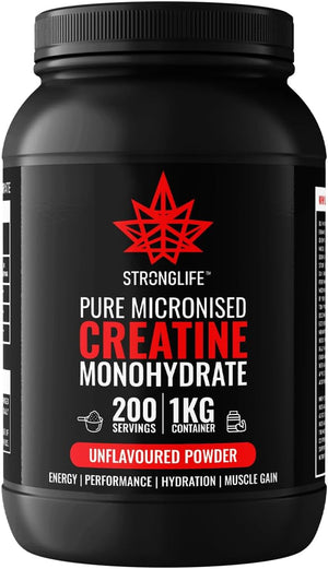 Creatine Monohydrate Powder by  - 1000 Grams (1kg), 200 Servings at 5 Grams, Micronised, Pure 200 Mesh, Unflavoured - Enhances Muscle Performance Power & Recovery (1000 Grams (1kg))