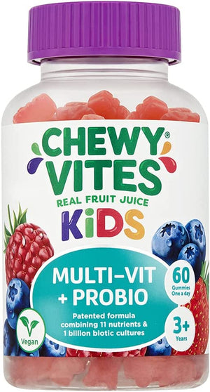 Kids | Multi-Vit & Probio 60 Gummy Vitamins | 11 Essential Nutrients| 1 Billion Cultures |2 Months Supply | Real Fruit Juice | Vegan | 3 Year+