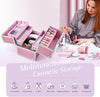 Makeup Case Vanity Box 4 Trays Beauty Organiser Case Cosmetic Storage Box with Locks, Pink