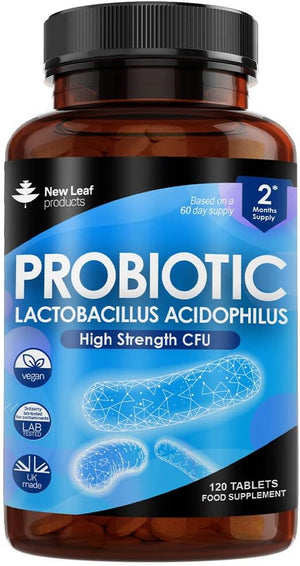 Probiotic Supplements Acidophilus Probiotic Tablets High Strength - Digestive & Gut Health Supplements Lactobacillus Probiotics for Gut Health - Vegan, GMO-Free, Gluten-Free, GMP, UK Made,120 Tablets