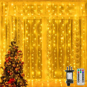 Curtain Lights Indoor Outdoor, 300LED 3mx3m Waterfall Hanging Plug in Fairy String Lights, 8 Modes/Remote/Timers Waterproof Christmas Window Lights for Bedroom/Wall/Outdoor/Wedding/Party Decor