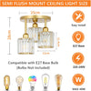 Modern Crystal Chandeliers Ceiling Light, 3-Lights Crystal Ceiling Lights Living Room, Gold Ceilings Light with Glass Lampshades, Celing Light Fittings for Kitchen, Bathroom, Bedroom, Hallway