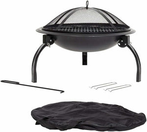 58106 Camping Firebowl with Grill, Folding Legs and Carry Bag - Black