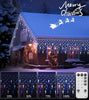 Icicle Outdoor Christmas Lights,10M/33FT 270 LED Icicle Lights with 45 Icicles,Blue White Fairy Twinkle Lights - IP44 Waterproof/Remote/8 Modes/Memory/Timer for Outside Eaves Xmas Roof Decorations