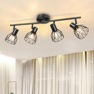 Spot Light Fittings for Ceilings Adjustable Metal Wire Cage Kitchen Spotlight Ceiling Lights with E14 Base Black 4 Way Ceiling Light Industrial for Bedroom Hallway Living Room Shop