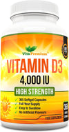 Vitamin D 4,000 IU Softgels, Maximum Strength Vitamin D3 Supplement, 365 Easy to Swallow Tablets - Full Year Supply