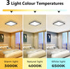 22CM Black LED Ceiling Lights, 3000K/4000K/6500K Waterproof Bathroom Light, 18W 1950LM Modern Square Flush Ceiling Lighting Fixture for Kitchen Hallway Bedroom Porch Toilet