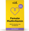 Female Multivitamin & Minerals Supplement - 30 Vegan Capsules - 21 Essential Active Vitamins & Minerals - with Vitamin D3, Vitamin B, Vitamin C, Vitamin E, Folic Acid & Iron - 1 Month Supply