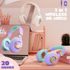 Kids Bluetooth Headphones for Girls, 3D Cat Headphones with LED Light, 2 in 1 Wired/Wireless Childrens Headphones with Mic, Portable Over-ear Headphone for iPad/Kindle/Tablet, with Gift Box