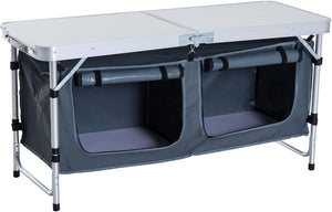 4ft Folding Camping Cupboard Kitchen, Height Adjustable Aluminium Camping Table with Storage, Lightweight Picnic Table for Outdoor Garden BBQ Party