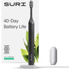 Sustainable Sonic Toothbrush - Electric Toothbrush Adults - Slim and Powerful Travel Toothbrush - Recyclable Plant-Based Head, 2 Modes, Mirror-Mount, and Charging Stand