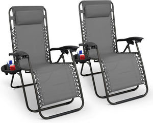 Gravity Chairs 2 Pack - Adjustable Reclining Zero Gravity Lounger for Garden & Patio - Foldable Lightweight Chairs with Ergonomic Support - Durable Textilene Fabric & Non-Slip Feet-DarkGrey 2pk