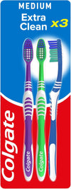 Extra Clean Medium Toothbrush (Assorted) with a Cleaning Tip that Reaches and Cleans Back Teeth, (Pack of 3)