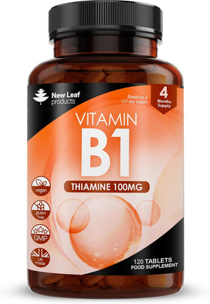 Vitamin B1 Thiamine Supplement 100mg (4 Months Value Supply) Thiamine Vitamin B1 High Strength – Heart Health, Healthy Nervous System, Immune Health, Energy Release Vegan, Gluten-Free, UK,120 Tablets