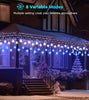 Icicle Outdoor Christmas Lights with Snowflake, 10.7M/35Ft 240LED Connectable Icicle Lights Waterproof,8 Modes&3 Timer&4 Brightness Levels with Remote for Eaves, Window,Festival Decor(Blue White)