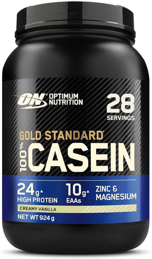 Gold Standard 100% Casein Slow Digesting Protein Powder with Zinc, Magnesium and Amino Acids, Support Muscle Growth & Repair Overnight, Creamy Vanilla Flavour, 28 Servings, 924 g