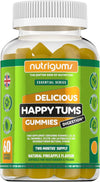 Happy Tums Probiotic Complex Gummy | 1.125 Billion CFU Triple Strain Probiotics, Vitamin C, B3, B5, B6 & Chamomile 1000mg | Pineapple Flavour | 60 Vegan Gummies | Gut & Digestive Health by ®