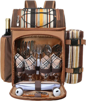 Picnic Basket Backpack for 4 Person with Insulated Leakproof Cooler Bag, Wine Holder, Fleece Blanket, Cutlery Set,Perfect for Beach, Hiking, Camping, BBQs, Family and Lovers Gifts(36079)