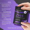 ZM+ Supplements for Men & Women - 180 High Strength Tablets (6 Months) - Vegan Supplement Zinc Magnesium Vitamin B6 - Sleep Aid, Muscle Recovery, Supports Testosterone Levels - UK Made -