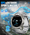 Smart Watch for Men GPS with 5ATM Waterproof, 500mAh Large Battery Military Smartwatch with Compass/Barometer/Altitude, 1,43" AMOLED Mens Fitness Watch Bluetooth Call for Android iOS, Silver