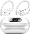 Wireless Earbuds, Bluetooth 5.3 Headphones Wireless with 4 ENC Noise Canceling Mic, 80Hrs LED Display Over Ear buds with Earhooks, Deep Bass Wireless Earphones, IPX7 Waterproof for Sport(White)