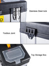 ToolBox Storage 17 Inch Heavy Duty Stainless Steel Portable Toolbox with Metal Dual Latch Removable Tray Storage Case 2 Lid Organisers for Small Parts for Tools