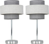 | Modern Polished Chrome Touch Table Lamps with a Grey Herringbone Shade | Table Lamps, Home Décor & Improvement Essential | Set of 2 | Includes 5W LED Bulbs [3000K Warm White]