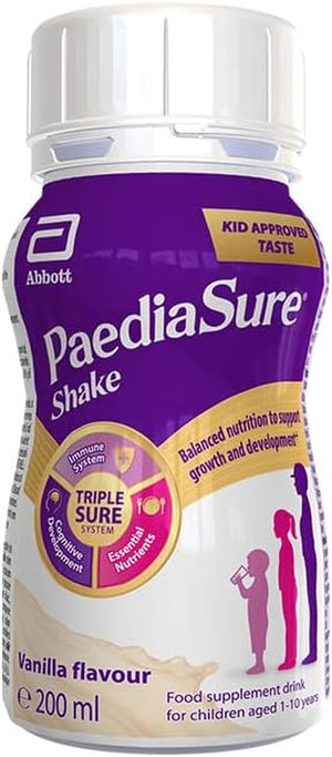 PaediaSure Shake Balanced Nutritional Supplement Ready to Drink, 24 x 200 ml Vanilla, Multivitamin for Kids with Protein, Essential Fatty Acids and Minerals to Support Growth and Development